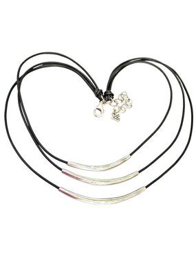 SILPADA Sterling Silver Tubes 3 Strands Black Leather Cord Necklace N157